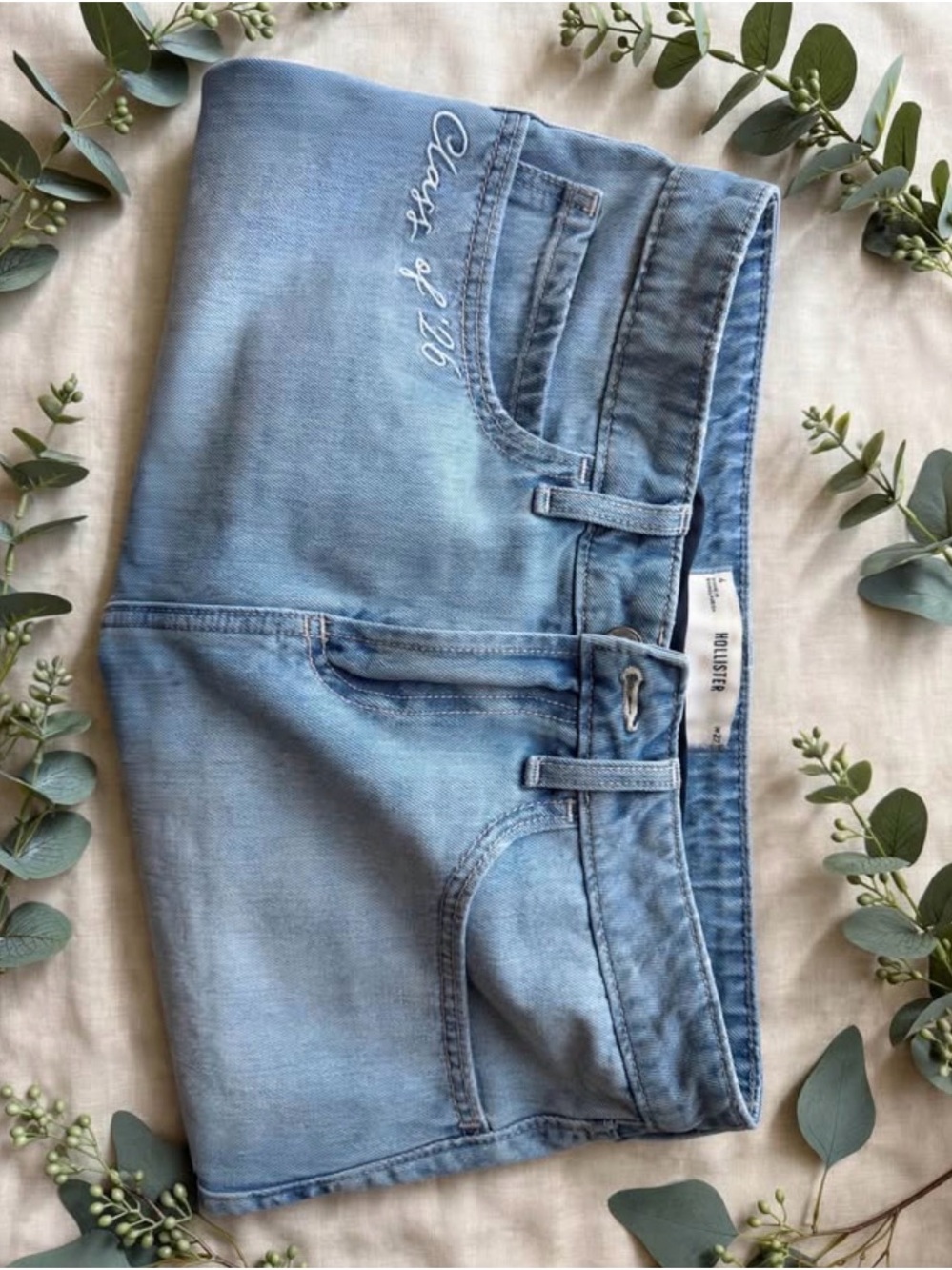 Hollister White Crochet Tie-Front Top with Light Blue Denim Mini Skirt - Picture 5 of 7